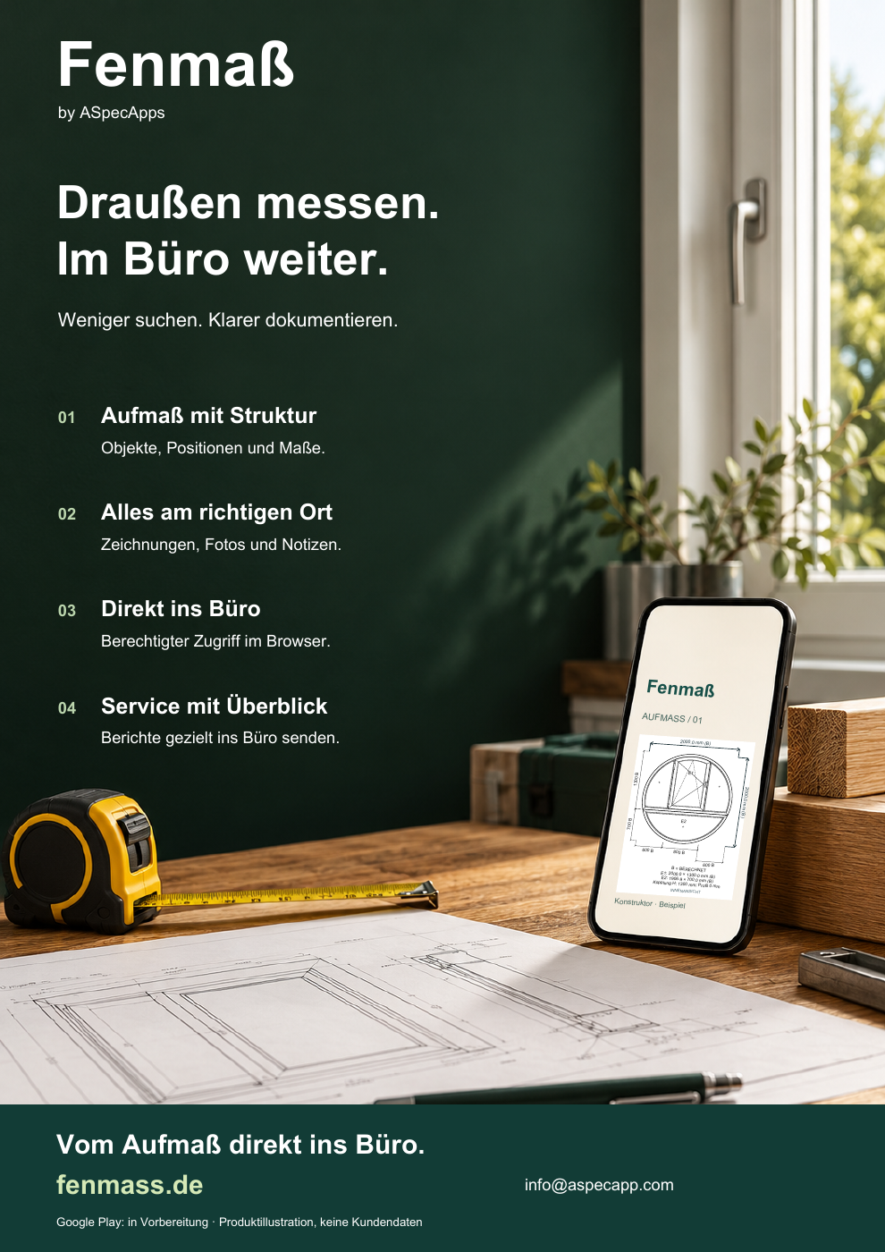 Fenmaß Werbeflyer: Vom Aufmaß direkt ins Büro